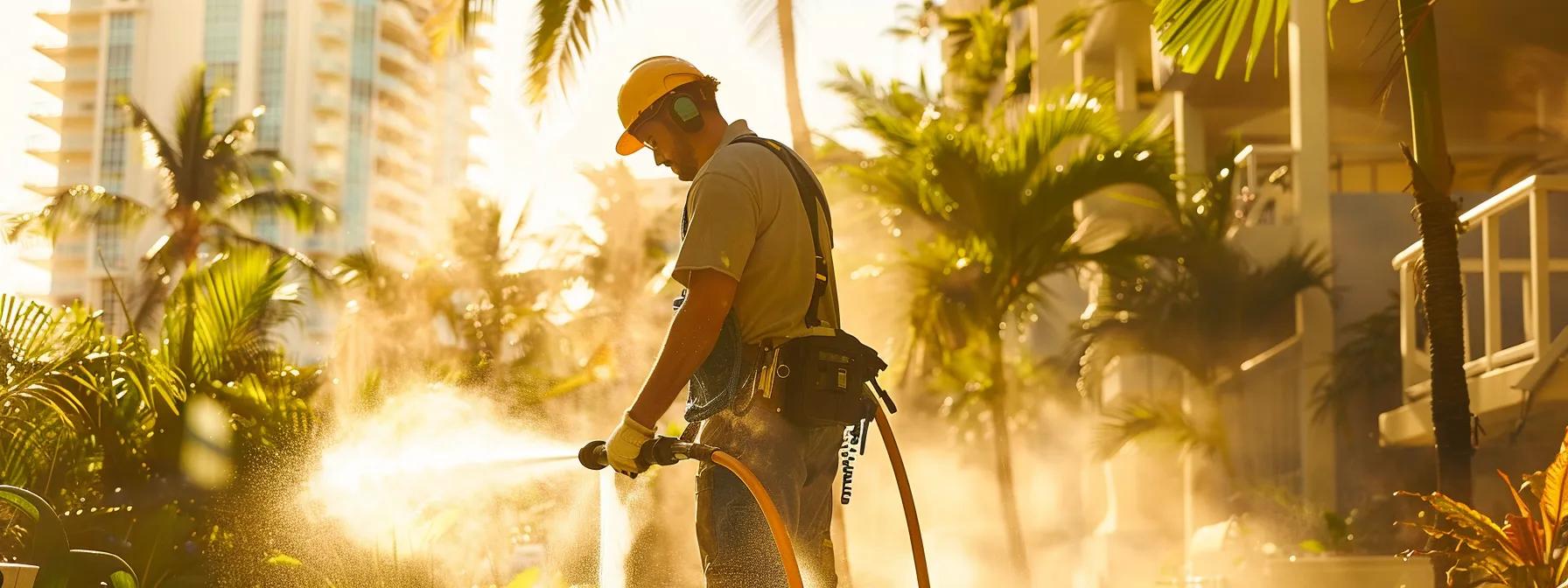 a professional plumber skillfully performs hydrojetting in a sparkling clean waikiki setting, highlighting the importance of efficient drain cleaning for optimal home plumbing health.