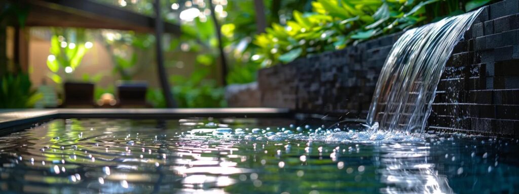 a stunning close-up of a pristine waikiki home, surrounded by tropical greenery with a sleek water feature flowing smoothly, symbolizing effective clogged drain solutions amidst a serene coastal backdrop.